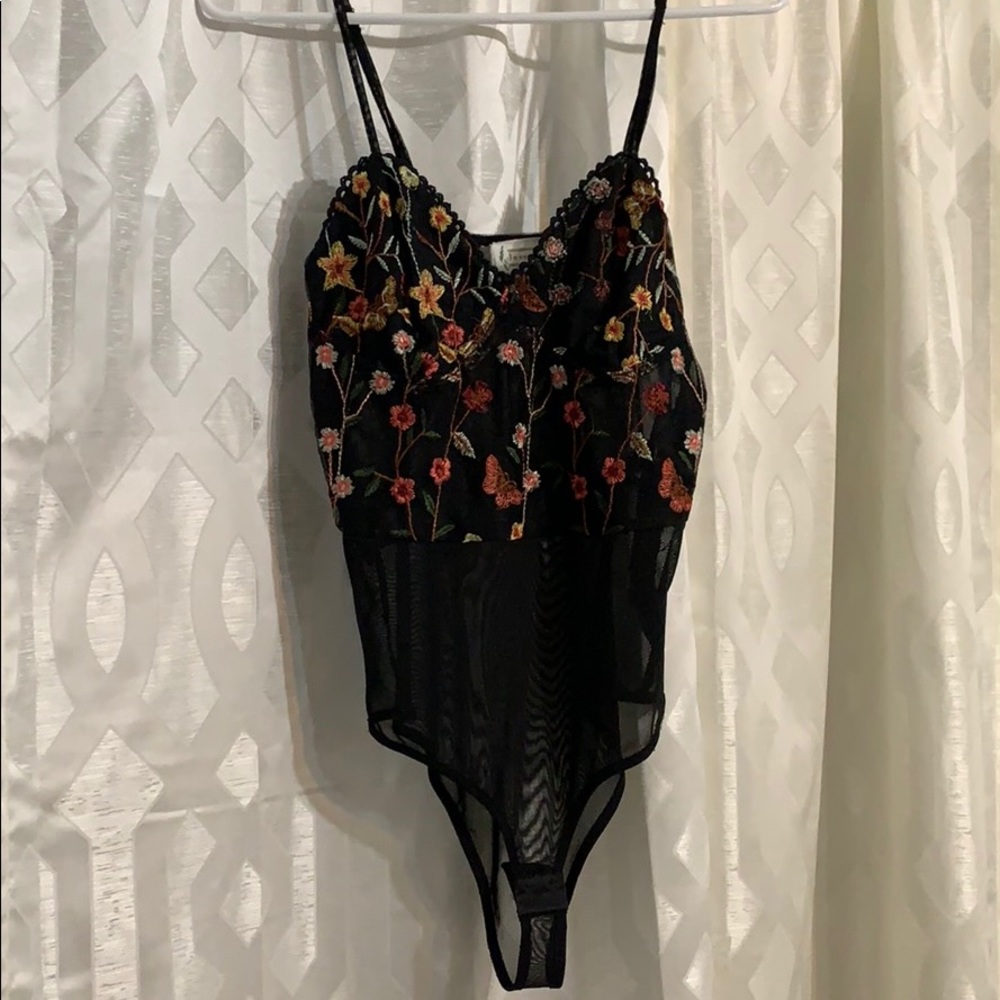 Black Lace Floral Bodysuit